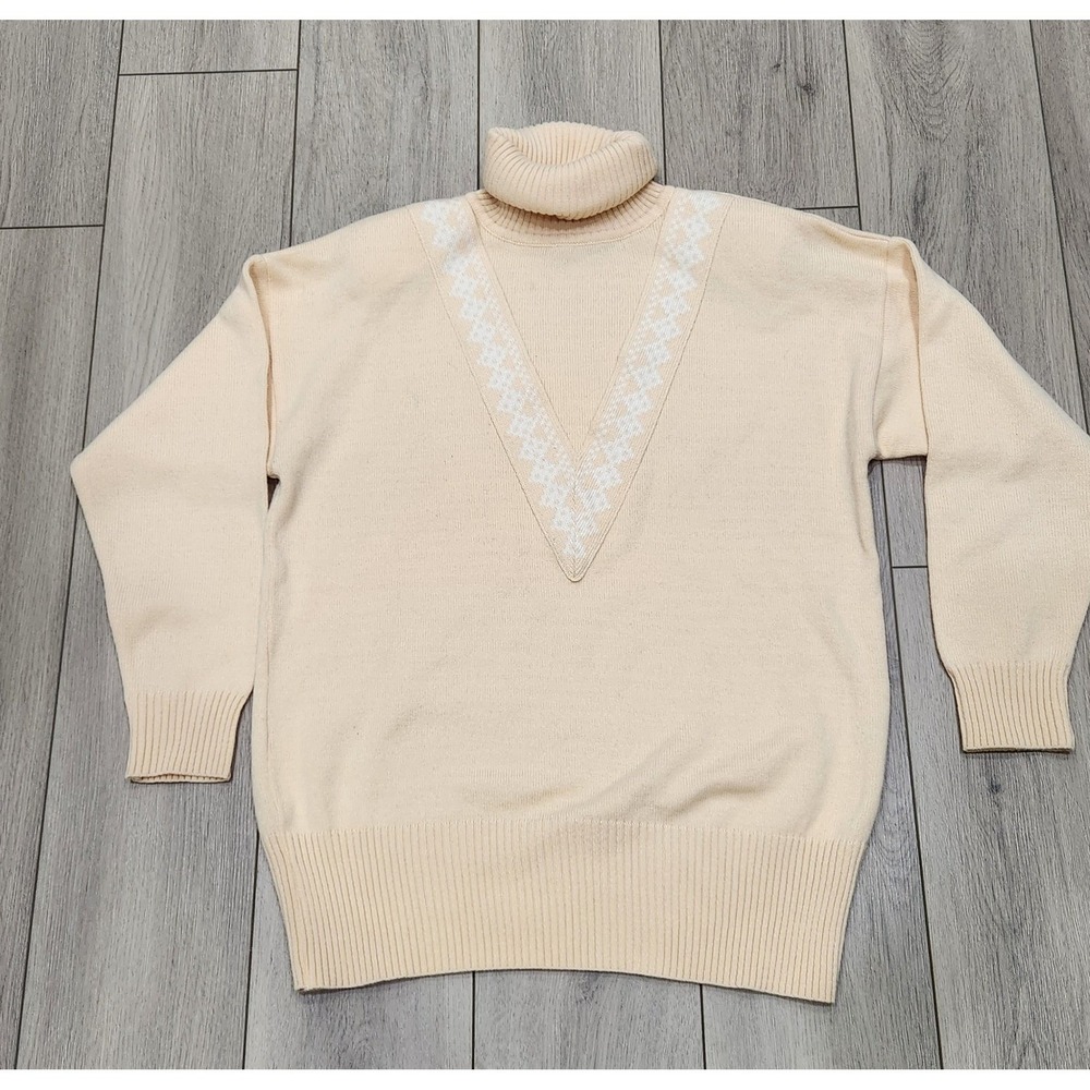 Vintage Liz Claiborne Lambswool Blend Turtleneck Sweater Cream/Peach Women's M - Picture 2 of 13